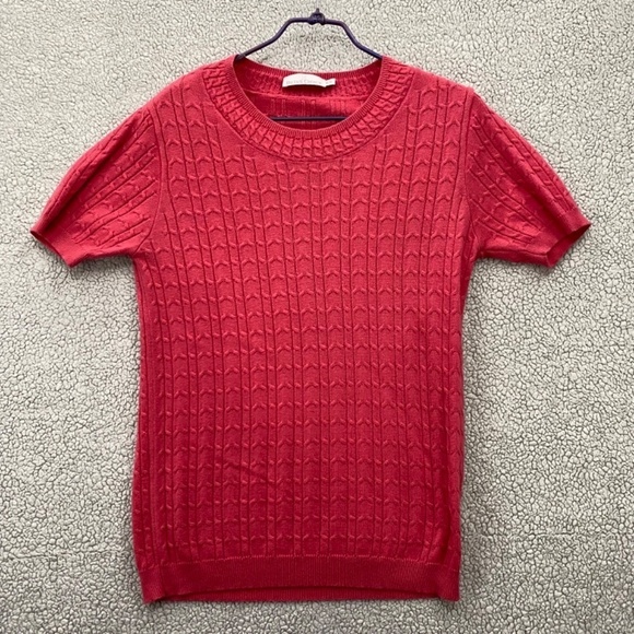 Betas Choice Sweater Womens Medium Red Knit Short Sleeve Stretch Crew Neck - Picture 1 of 8